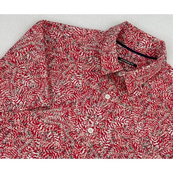 Apt 9 Red Fern Print Button Down Standard Fit Short Sleeve Shirt M - Picture 1 of 5